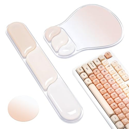 Ospelelf Mouse Pad with Wrist Rest Set Gel Ergonomic Keyboard Wrist Support Anti-Slip Rubber Bottom Office Women Desk Accessories for Computer, Laptop and Gaming, Pink - color: Pink, style: Keyboard Rest + Mouse Rest + Coaster