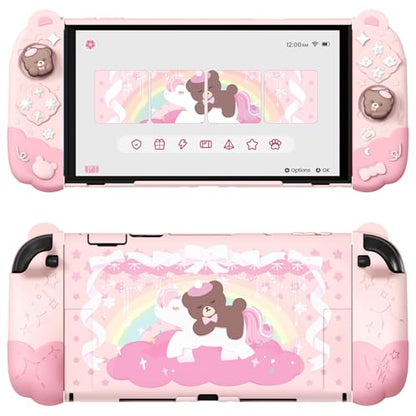 PlayVital Good Night Bear Dockable Case for Nintendo Switch 2 with Stand | Split Design Silicone Joycon Grips, PC Console Hard Shell, 2 Joystick Caps | Cute Protective Cover Bundle – Pink - color: Pink