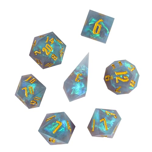 Cusdie Frosted Dice Sharp Edges DND Dice, 7 PCs D&D Dice, Handcrafted Polyhedral Dice Set, for Role Playing Game Pathfinder(Grey) - color: Grey