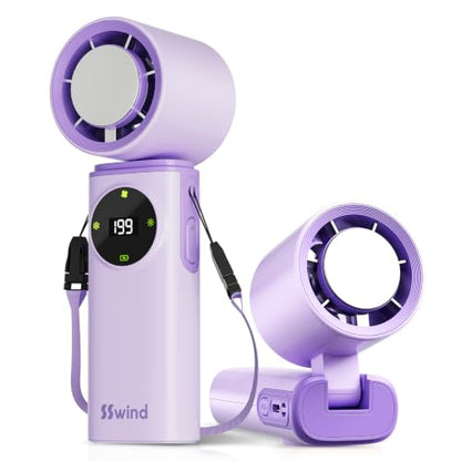6000mAh Portable Handheld Fan with Ice Cooling, 199 Levels Stepless Speed, 20H Long Battery Life, 20000RPM Turbo Fan Rechargeable Personal Mini Fan for Travel, Outdoor, Makeup (Purple) - color: Purple