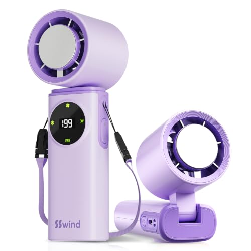 6000mAh Portable Handheld Fan with Ice Cooling, 199 Levels Stepless Speed, 20H Long Battery Life, 20000RPM Turbo Fan Rechargeable Personal Mini Fan for Travel, Outdoor, Makeup (Purple) - color: Purple