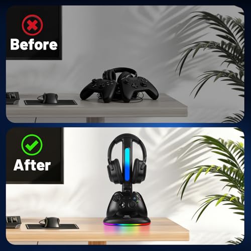 Controller Charger with RGB Headphone Stand for Xbox Series X/S/One/One S/X, XSX Controller Charger Station, Headset and Controllers Stand Holder for Xbox, Gaming Gifts for Gamers Men - size: Dual Charger for Xbox
