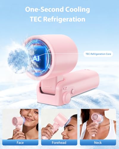 Ouddy Mode Portable Handheld Pink Fan Rechargeable, Ice Cooling Foldable Personal Fan, Up to 13Hrs Turbo Pocket Hand Held Fans for Travel, Camping, Hiking, Beach, Office, Outdoor - color: Pink