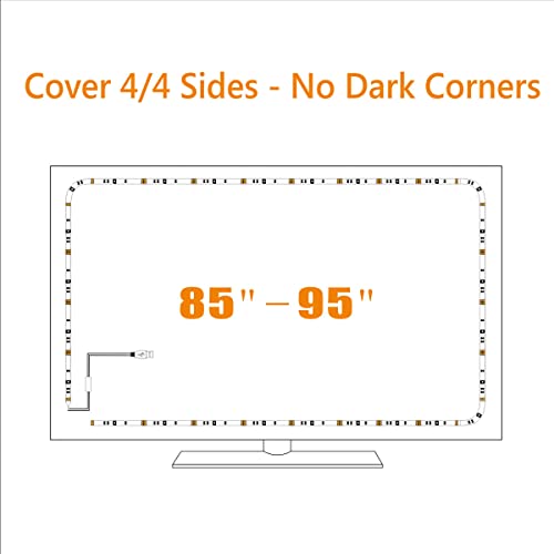 LED Strip Lights for 85-95 inches TV-USB Powered TV Backlight Lights Kit with RF Remote Cover All 4/4 Sides Behind TV Lights Movies Game Decor Mood Lighting - size: For 85-95 inch TV