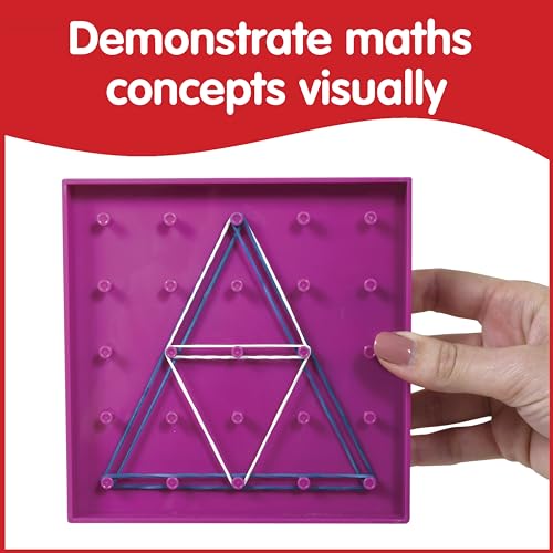 edxeducation Double-Sided Geoboards, Set of 6 with Rubber Bands | 5 x 5 Grid/12 Pin Circular Array, Math Resources, Fine Motor Skills for Kids