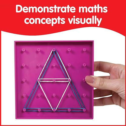 edxeducation Double-Sided Geoboards, Set of 6 with Rubber Bands | 5 x 5 Grid/12 Pin Circular Array, Math Resources, Fine Motor Skills for Kids