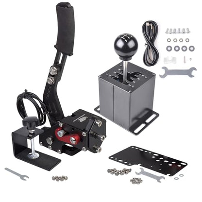 CNRAQR PC Racing Game USB Handbrake and Racing Simulator Shifter for Logitech G29/G27/G25/G920 with Thrustmaster T300RS/GT 6+R - size: Round Head 6+R