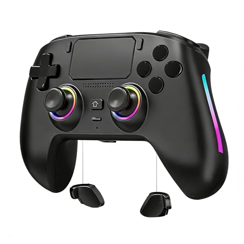 Wireless Pro Controller For PS5/PC/MAC/iOS/Android/Steam Deck, Gamepad with RGB Lights/Hall Effect Joystick Trigger/Vibration/switchable microphone/Programmable/Headset Jack/Touchpad/Replaceable Magnetic Panel (Black) - color: Black