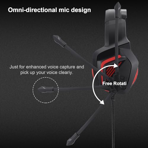Stereo Wired Gaming Headset for PS4 PS5 New Xbox One Controller PSP PC Laptop Tablet, Over Ear 3.5mm Port Headphones with Mic, Bass Surround, Soft Memory Earmuffs,Red&Black