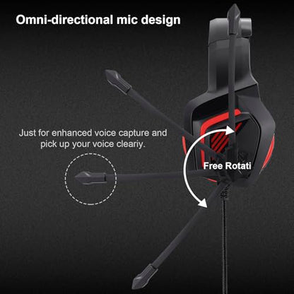 Stereo Wired Gaming Headset for PS4 PS5 New Xbox One Controller PSP PC Laptop Tablet, Over Ear 3.5mm Port Headphones with Mic, Bass Surround, Soft Memory Earmuffs,Red&Black