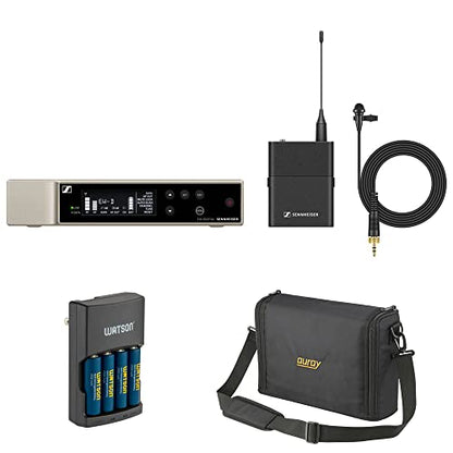 Sennheiser EW-D ME2 Set Digital Wireless Omni Lavalier Microphone System (R1-6: 520 to 576 MHz) Bundle with Auray WSB-1S Carrying Bag and Watson Rapid Charger