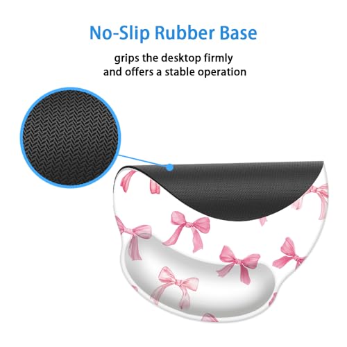 Mouse Pad with Wrist Support, Ergonomic Mouse Pad with Memory Foam Wrist Rest Cushion, Non-Slip Rubber Base Gaming Mice Pad for Home Office Computer Laptop,Pink Bow - color: Pink Bow