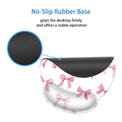 Mouse Pad with Wrist Support, Ergonomic Mouse Pad with Memory Foam Wrist Rest Cushion, Non-Slip Rubber Base Gaming Mice Pad for Home Office Computer Laptop,Pink Bow - color: Pink Bow
