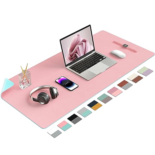 Desk Mat Large Protector Pad - Multifunctional Dual-Sided Office Desk Pad,Smooth Surface Soft Mouse Pad, Waterproof Desk Mat for Desktop, Pu Leather Desk Cover for Office/Home(Pink, 36" x 17") - color: Pink, size: 36" x 17"