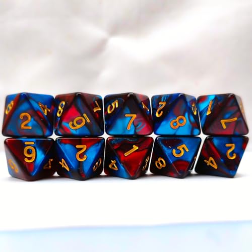10 PCS D8 8 Sided Dice Set, Polyhedral Number Game Dice for DND RPG MTG Board Game Party Tabletop Accessories (Red + Blue) - color: Red + Blue