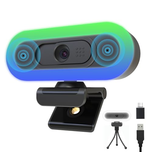 2K Webcam for PC with Microphone/Ring Light,USB C Computer Camera | Webcam with RGB/White Light/Cover,Autofocus,65°FOV, PC Web Camera for Desktop Computer Video Meeting/Gaming Streaming - color: 2k webcam with light