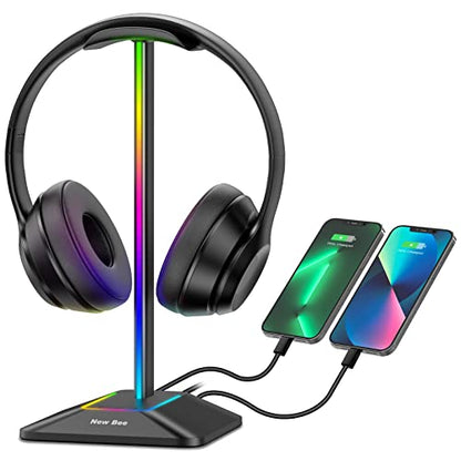 New Bee USB Headset with Microphone RGB Headphone Stand