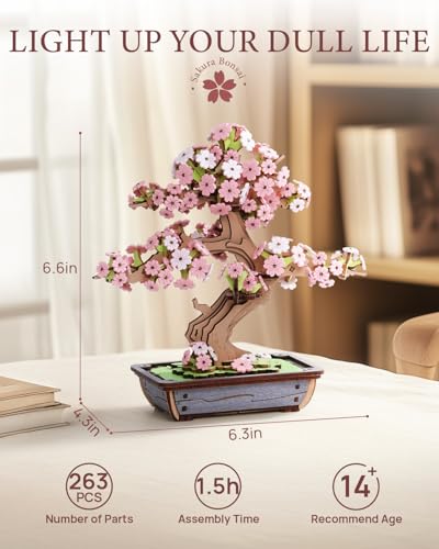 ROBOTIME 사쿠라 분재 3D 퍼즐 나무 인공 벚꽃 나무 DIY 모델 조립 키트 홈 데코 및 사무실 아트 창의적인 선물 - color: 사쿠라 분재