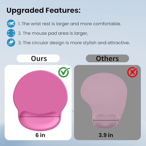 Mouse pad with Wrist Rest,Relieving Pain Memory Foam Computer pad, Ergonomic Desktop Mouse, Silicone Material Mouse pad, with Non-Slip PU Base (Rose Color) - color: Rose color