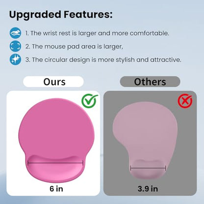 Mouse pad with Wrist Rest,Relieving Pain Memory Foam Computer pad, Ergonomic Desktop Mouse, Silicone Material Mouse pad, with Non-Slip PU Base (Rose Color) - color: Rose color