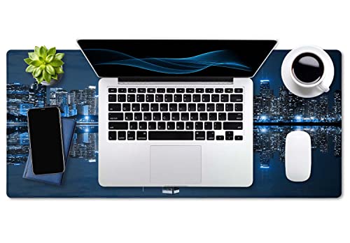 SSOIU Extended Gaming Mouse Pad (35.5x15.7 in), Large Non-Slip Rubber Base Mousepad with Stitched Edges, Waterproof Keyboard Mouse Mat Desk Pad for Work, Game, Office, Home - Chicago Skyline - color: Chicago Skyline