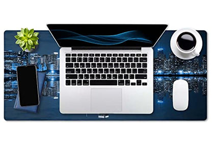 SSOIU Extended Gaming Mouse Pad (35.5x15.7 in), Large Non-Slip Rubber Base Mousepad with Stitched Edges, Waterproof Keyboard Mouse Mat Desk Pad for Work, Game, Office, Home - Chicago Skyline - color: Chicago Skyline