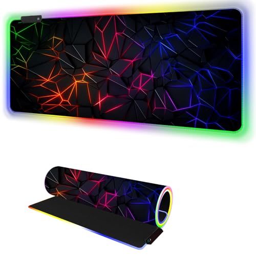 RGB Mousepad Led Mouse Pad Desk Mat I 31.5 x 11.8 Inch Large Mouse Pad I XL Oversized Big Mouse mat 14 Led Light Modes I Anti-Slip Rubber Base Waterproof Keyboard Pad for PC Gaming I Vibrant Neon - color: Vibrant Neon