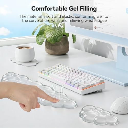TECKNET Gel Cloud Wrist Rest Set, Cloud Wrist Rest with Non-Slip Base, Clear Wrist Pad for Keyboard with Mouse Wrist Rest for Computer Laptop Office Gaming and Pain Relief, Transparent - color: Transparent