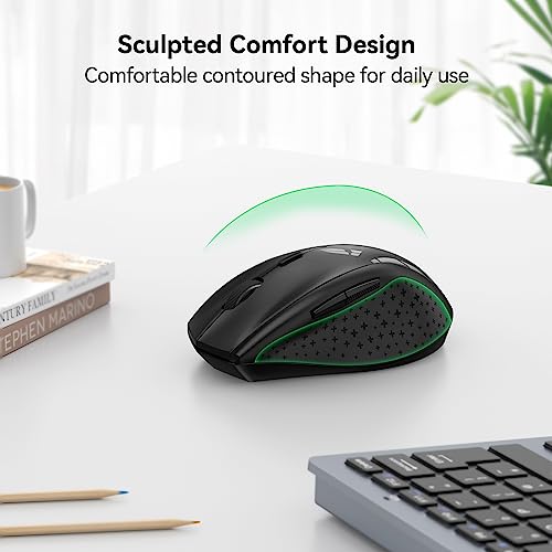 TECKNET 2.4G Wireless Mouse, 4800 DPI Ergonomic Computer Mouse, USB, Black | Mouse for Laptop with USB Receiver, 6 Adjustable DPI, Quiet Click, 30-Month Battery, 6 Button, Portable for PC Chromebook Mac - color: Carbon Black