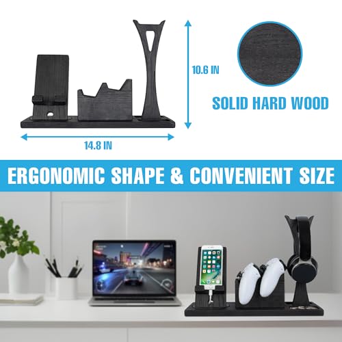 Unique Gift for Gamers, Game Room Decor. Unique Gaming Organizer with Headset Holder, Rotatable Phone Stand & Controller Stand. Wooden Gaming Gadget for Gaming Desktop, Streamer, Teenage Boy - size: Classic