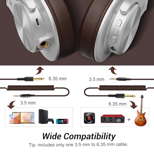 OneOdio A70 Bluetooth Over Ear Headphones, Wireless Headphones w/ 72H Playtime, Hi-Res, 3.5mm/6.35mm Wired Audio Jack for Studio Monitor & Mixing DJ E-Guitar AMP, Computer Laptop PC Tablet - Silver - color: Silver