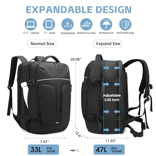 TANGCORLE Vacuum-Compressed Travel Backpack: Expandable, Airline-Approved Laptop Backpack—Unisex Business Backpack - color: Black-b50l