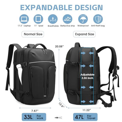 TANGCORLE Vacuum-Compressed Travel Backpack: Expandable, Airline-Approved Laptop Backpack—Unisex Business Backpack - color: Black-b50l