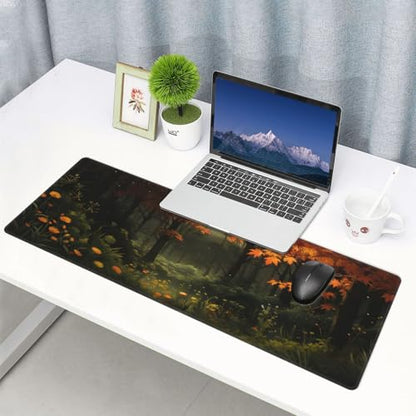 Large Gaming Mouse Pad Desk Mat, Dark Forest Extended Keyboard Mouse Pad Mousepad with Non-Slip Base and Stitched Edge Mouse Mat Desk Pad Mouse Pads for Desk Home Office, 31.5 x 11.8 - color: Dark Forest