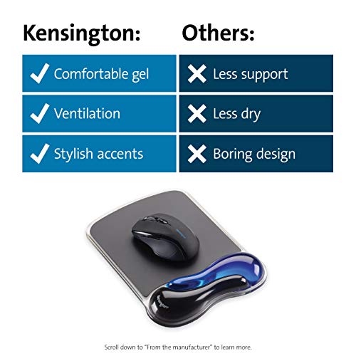 Kensington Duo Gel Mouse Pad with Wrist Rest, Ergonomic Wrist Support for Pain Relief, Comfortable Non-Skid Gel Pad for Computer, Laptop, Office & Home 9.6" x 7.6", Blue K62401AM | Ergonomic wrist support, non-skid gel pad, 9.6 x 7.6 in, pain relief for l