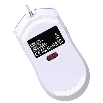 Zopsc Gaming Mouse, Wired RGB Backlit 6400DPI, Lightweight Ergonomic Mouse, Colorful Lighting for PC Gaming Office Work, S500 White - color: S500 White
