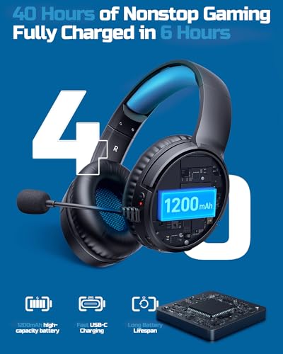 BINNUNE Wireless Gaming Headset — 2.4GHz Low-Latency USB Dongle + Bluetooth, 50mm Drivers 7.1 Surround, Noise-Cancelling Mic, 40H Battery — Over Ear Wireless Headphones for PS5, PC, Laptop, Blue - color: Blue, style: For PS5