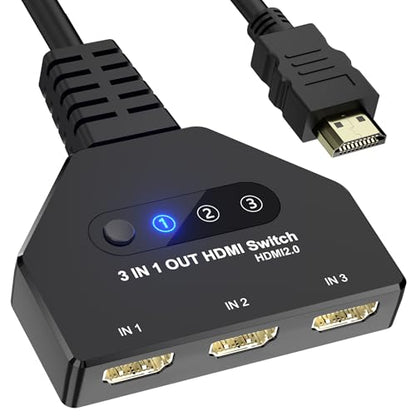 HDMI 스위치 3 in 1 출력, 4K@60hz HDMI 스플리터, 3방향 HDMI 스위치, 풀 HDCP2.2 1080P 3D 지원, Roku Fire TV 스틱 HDTV PS4/PS5 Xbox One 크롬캐스트와 호환, 맥/윈도우/리눅스와 호환