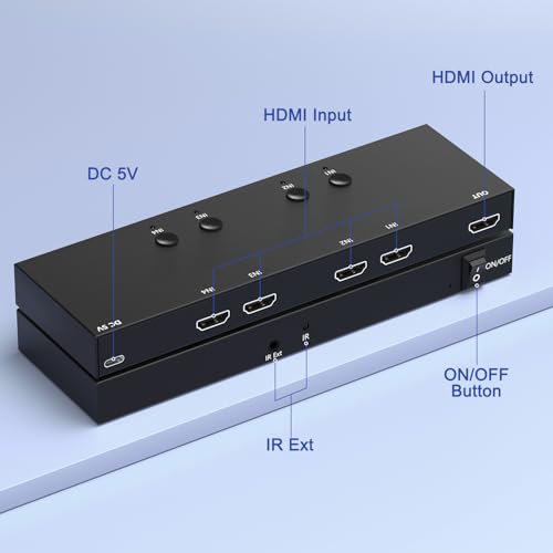 Y.D.F 4 Way HDMI Switch 4k@60Hz HDMI Switcher 4 in 1 Out HDCP 2.0 Manual HDMI 2.0 Hub Supports 3D Compatible with Nintendo Switch/Switch OLED/Xbox/ PS5/4/3 Blu-Ray Player Fire Stick Roku Apple TV - size: HDMI Switch 4 Port