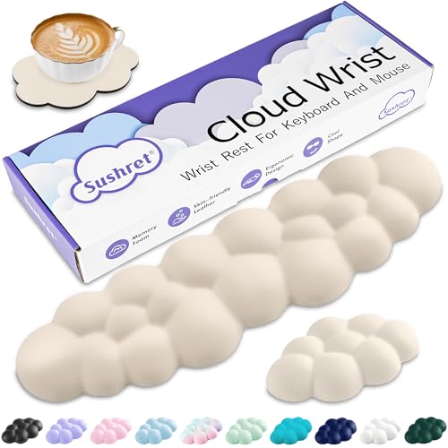 Sushret Cloud Wrist Rest Keyboard, Cloud Keyboard Wrist Pad Set with PU Leather Memory Foam, Cute Arm Rest for Palm Support, PC/Gaming Desk Accessories/Office Setup/Computer Hand Cushion - Beige - color: 09 Beige, size: Tenkeyless