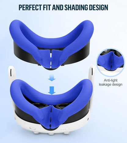 Silicone Cover Set Compatible with Meta Oculus/Quest 3, VR Accessories Protective Cover Includes Controller Grips, Front Shell Headset Cover and Face Cover, Not Fit Quest 3S (Blue) - color: Blue