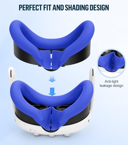 Silicone Cover Set Compatible with Meta Oculus/Quest 3, VR Accessories Protective Cover Includes Controller Grips, Front Shell Headset Cover and Face Cover, Not Fit Quest 3S (Blue) - color: Blue