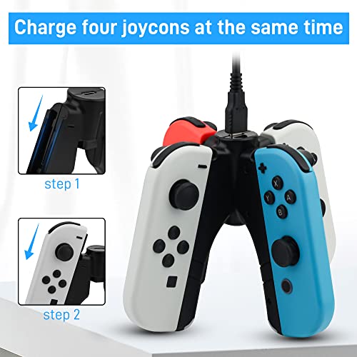 4 in 1 Controller Charger Grip for Nintendo Switch JoyCon & Switch OLED Joy Con Holder, FANPL JoyCon charging dock with LED Indicator Light and Charging Cable - Converts to Grip or Charging Stand