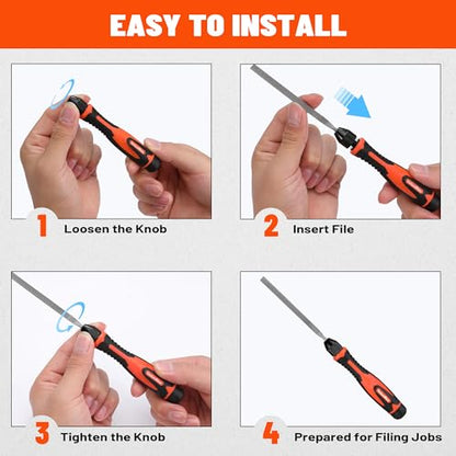 ValueMax 7PCS Interchangeable Needle File Set, Small File Set | Includes Flat, Flat Warding, Round, Half-Round, Square, Triangular File and Handle, For Shaping Metal, Wood, Jewelry, Plastic