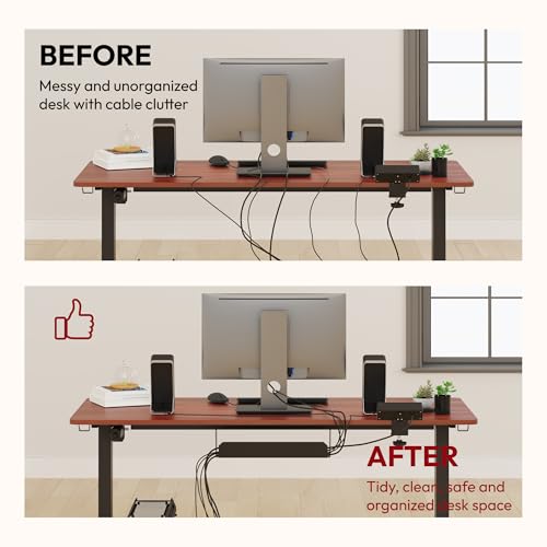 SANODESK Electric Standing Desk with Desk Clamp Power Strip 48"x 24" Whole-Piece Desktop Height Adjustable Stand Up Desk with Cable Management Sit Stand Home Office Desk Black Frame/Mahogany Top - color: Black Frame+mahogany Top, size: 48"x24"