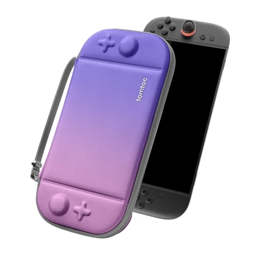 tomtoc Slim Carring Case for Nintendo Switch 2, Military Grade Protection | Odorless Felt Protective Hard Shell with 12 Game Card Slots, Portable Travel Storage Bag with Original Patent, Soft Interior - color: Iris Purple