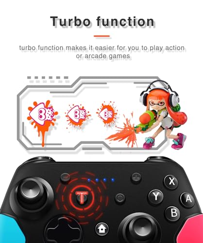 Wireless Switch Pro Controller for Nintendo Switch with Adjustable Turbo Function,Dual Vibration Function,Gyro 6-Axis and High Battery Life. Remote Gamepad Joystick for Switch Console, Red&Blue