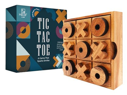 BSIRI Wooden Tic Tac Toe Game - Brain Teaser Puzzles for Adults Board Games and Unique Gifts, Coffee Table Decor Living Room Decor Modern Wood Decor (5.5 Inch)
