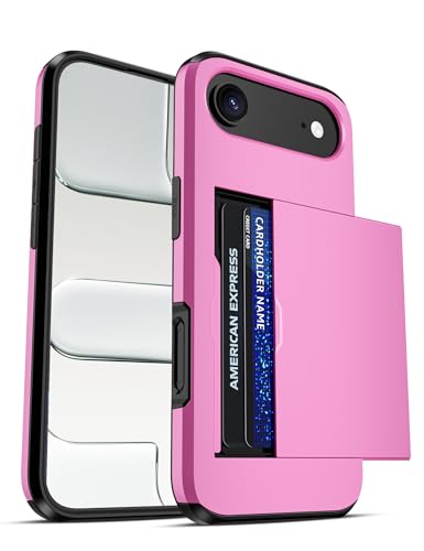 Jiunai for iPhone Air Case Wallet Card Holder Slide Door Portecitve, Pink | Slide Door Pocket Holds 2 Cards, Credit Access Card IDs License, Dual Layer Protection, Men Women Teen, Commute Work School - color: Pink, size: for iPhone Air 6.5''
