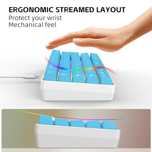 Snpurdiri 60% Wired Gaming Keyboard, Small Ultra-Compact 61 Keys RGB Backlit 60 Percent Gaming Keyboard for PC/Mac Gamer, Typist, Travel, Easy to Carry on Business Trip (Blue) - color: Blue